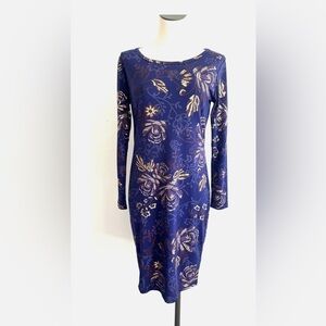 Long sleeve Bodycon Dress Gold Metallic Purple Stitching